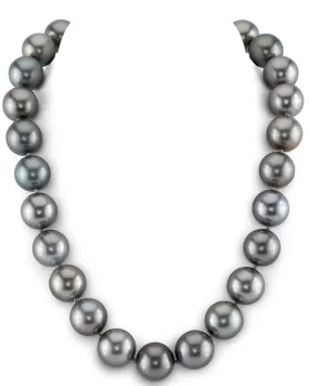 Silvery-Steel Tahitian True Round Pearl Necklace, 15.0-16.0mm