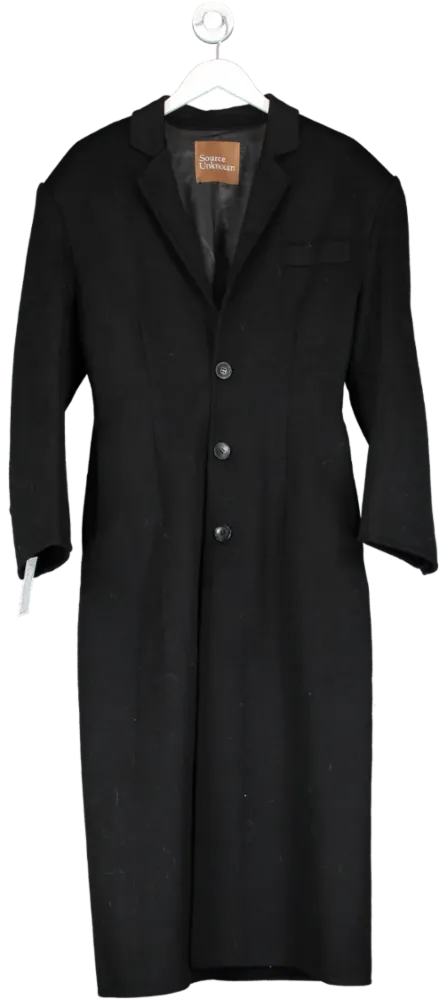 Source Unknown Black Cinched Waist Long Coat UK S/M