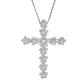 Sterling Silver Plumeria Cross Pendant Necklace, 16 2" Extender