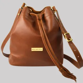 The Genuine Leather Drawstring Bag- Warm Tan