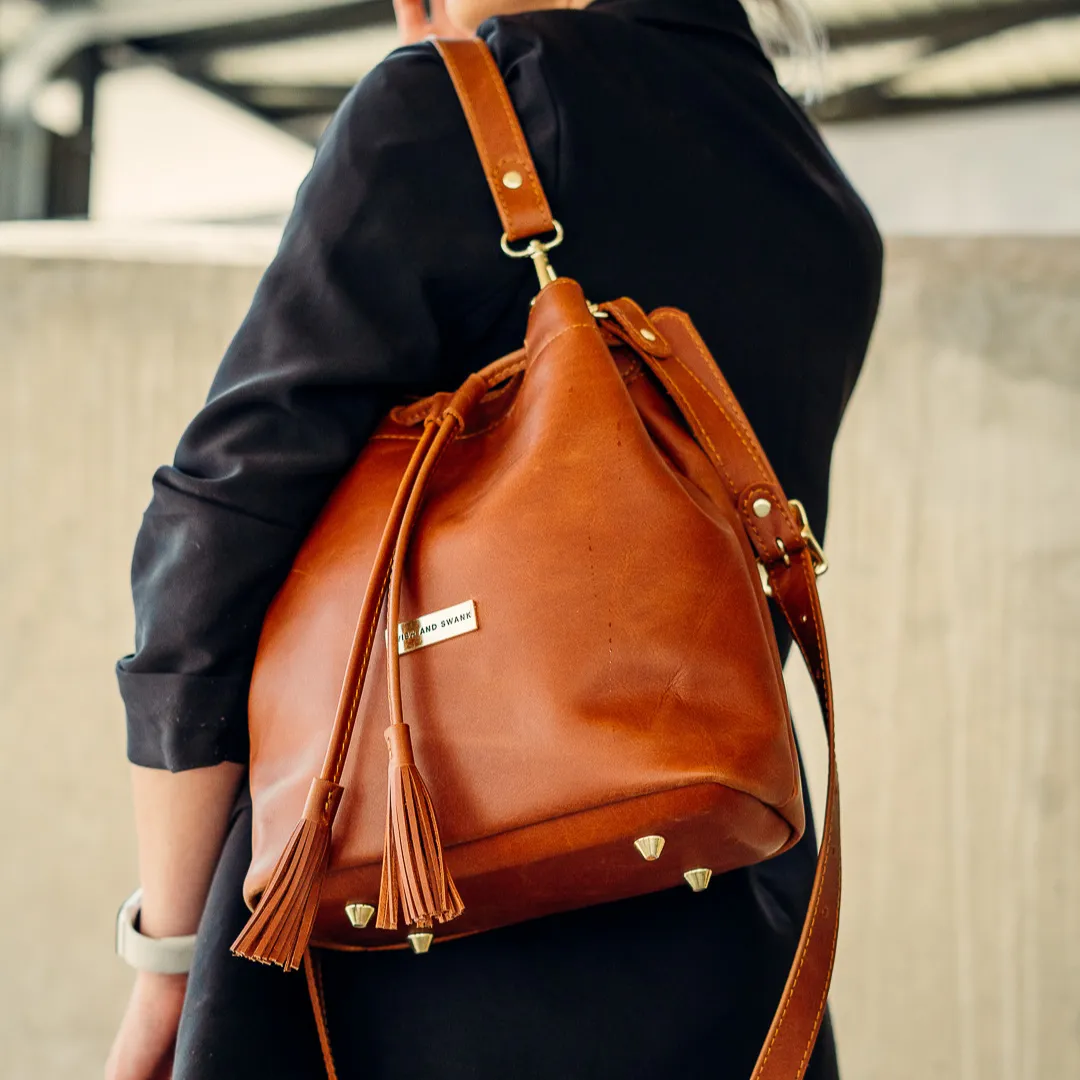 The Genuine Leather Drawstring Bag- Warm Tan