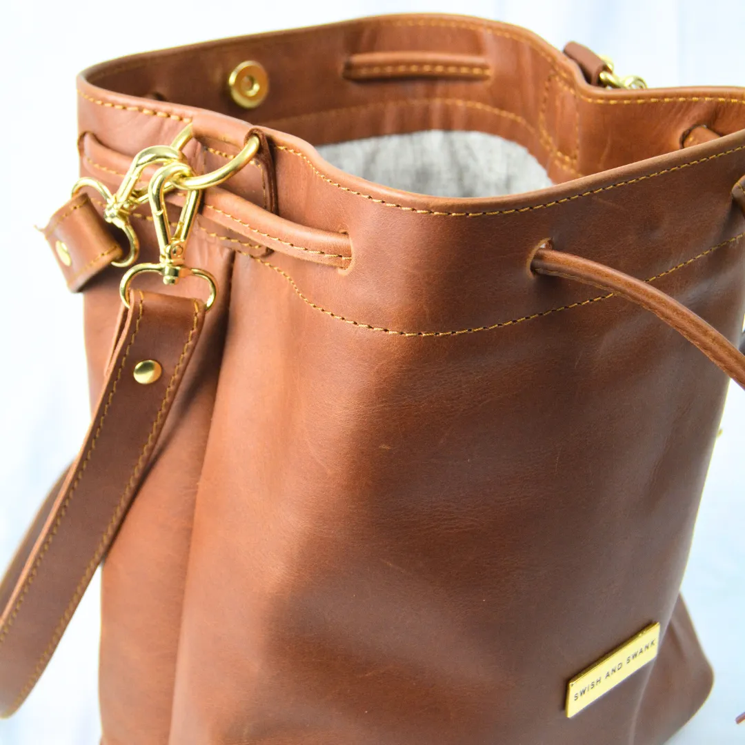 The Genuine Leather Drawstring Bag- Warm Tan