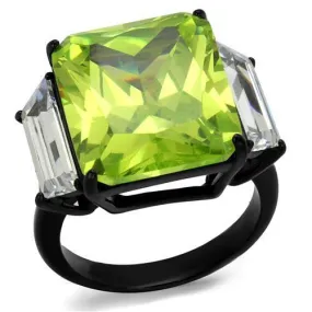 TK2275 IP Black(Ion Plating) Stainless Steel Ring with AAA Grade CZ in Apple Green color