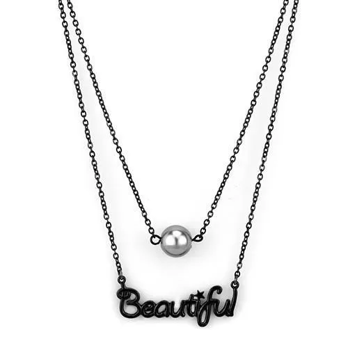 TK2628 IP Black(Ion Plating) Stainless Steel Necklace with Synthetic in Gray