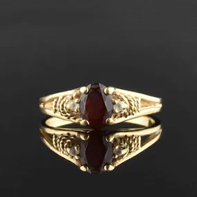 Vintage 10K Gold Garnet White Topaz Ring