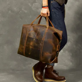 Vintage Men Travel Bags Crazy Horse Leather Men Short Trip Duffle Bag Overnight Bag