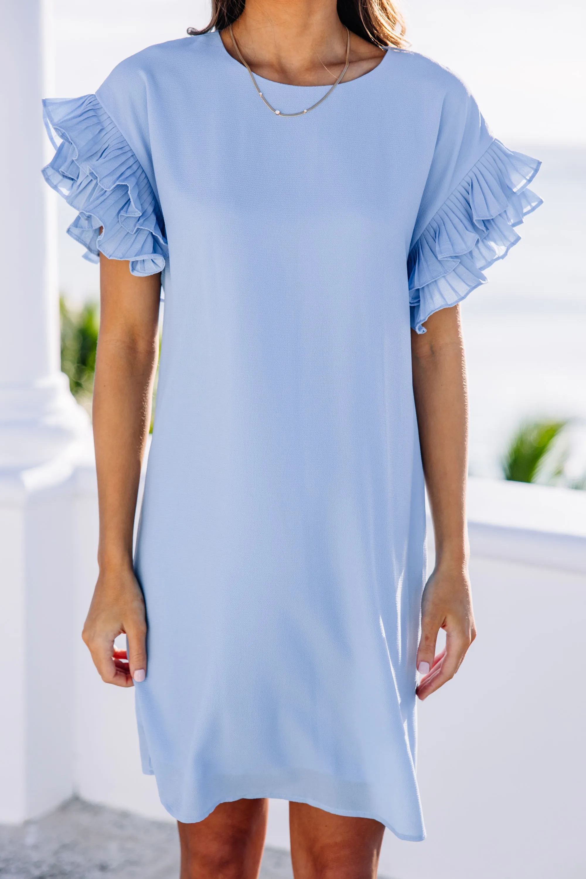 What A Vision Light Blue Ruffled Dress