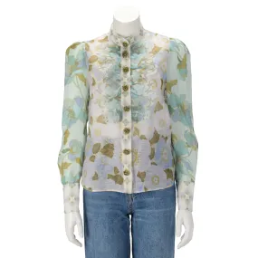 Zimmermann Mint Floral Rhythm Scalloped Blouse 0